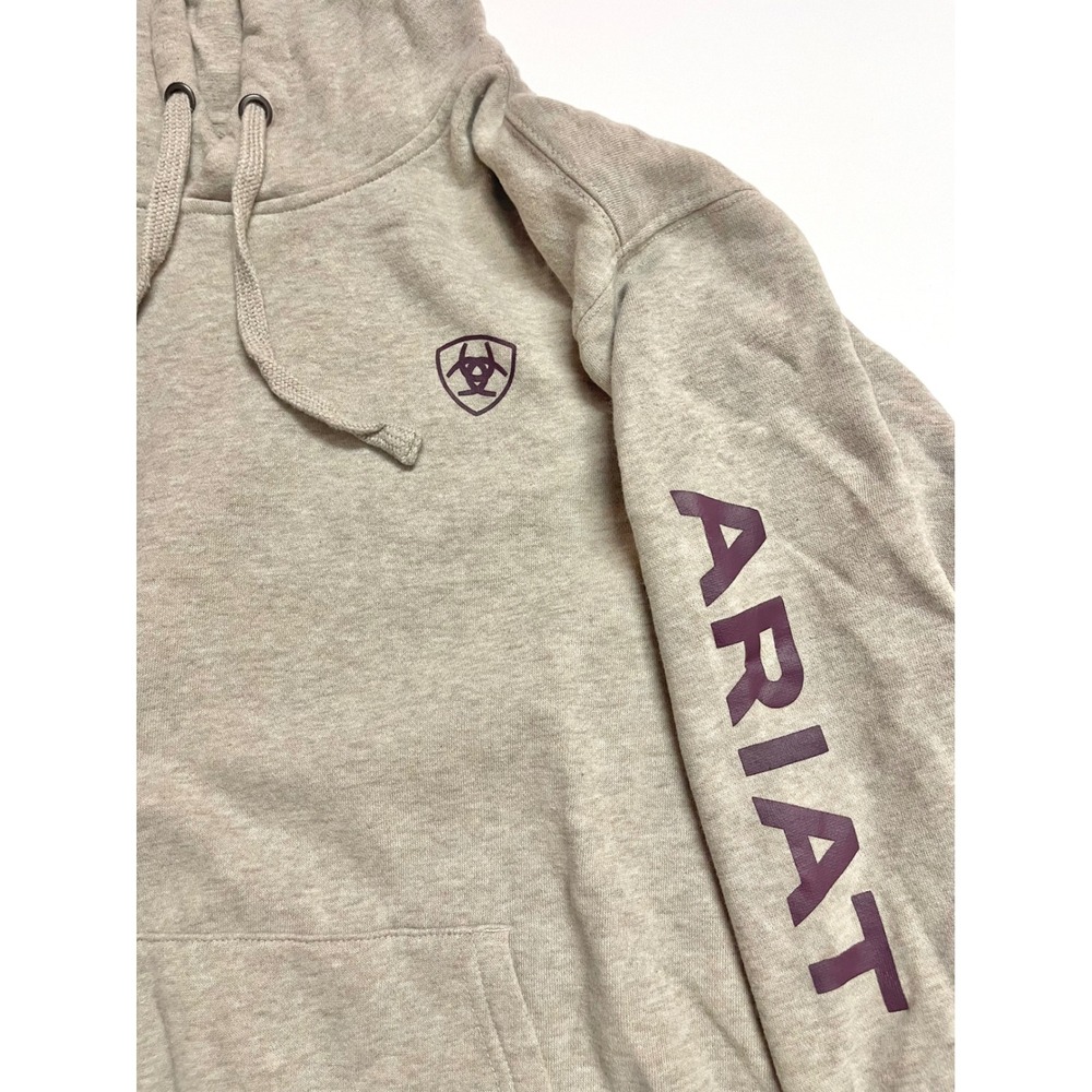 Ariat Women Logo Hoodie Heather Tan Purple Western Ranch Sweatshirt 10040812 L